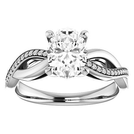 Oval Twisted Moissanite & Diamond Engagement Ring