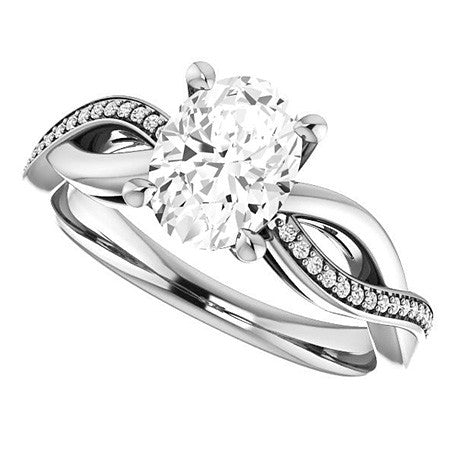 Oval Twisted Moissanite & Diamond Engagement Ring