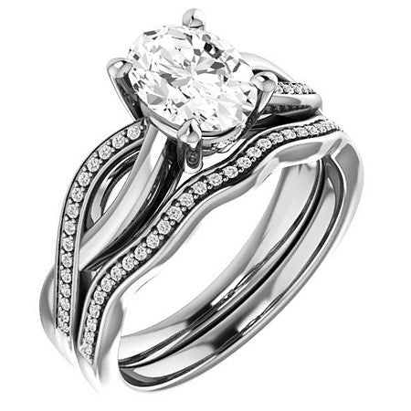 Oval Twisted Moissanite & Diamond Engagement Ring