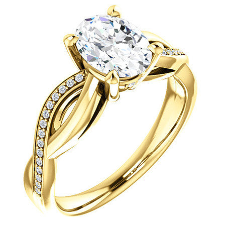 Oval Twisted Moissanite & Diamond Engagement Ring