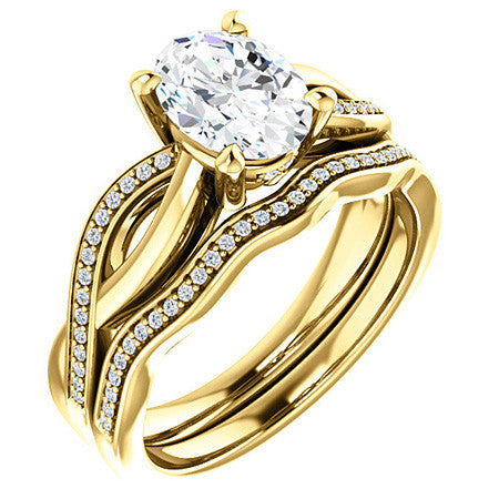 Oval Twisted Moissanite & Diamond Engagement Ring