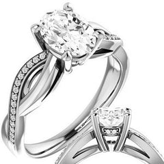 Oval Twisted Moissanite & Diamond Engagement Ring