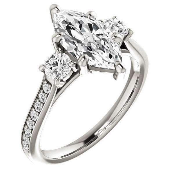 Marquise Three-Stone Moissanite Cathedral Engagement Ring