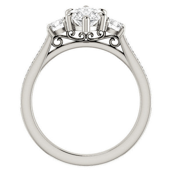 Marquise Three-Stone Moissanite Cathedral Engagement Ring