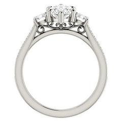 Marquise Three-Stone Moissanite Cathedral Engagement Ring