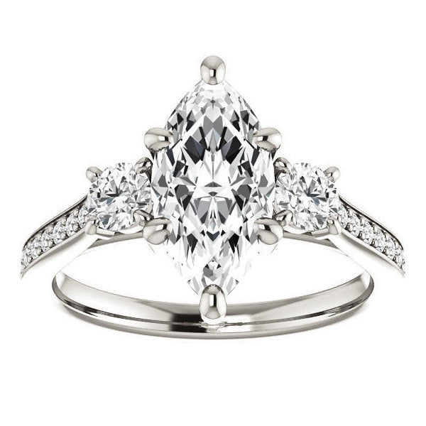 Marquise Three-Stone Moissanite Cathedral Engagement Ring
