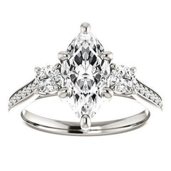 Marquise Three-Stone Moissanite Cathedral Engagement Ring