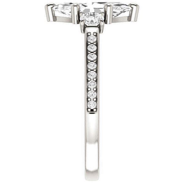 Marquise Three-Stone Moissanite Cathedral Engagement Ring