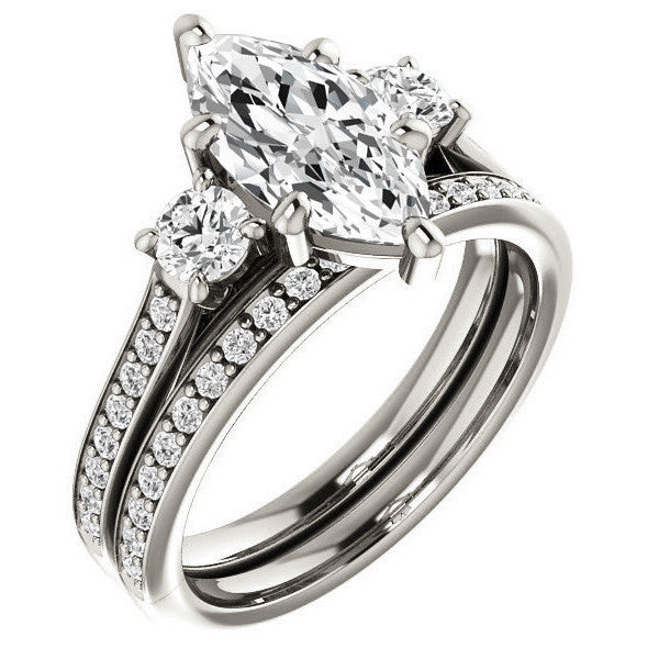 Marquise Three-Stone Moissanite Cathedral Engagement Ring