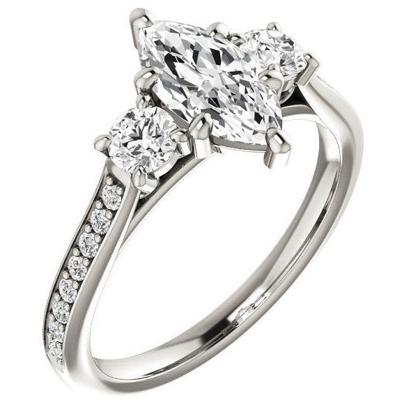 Marquise Three-Stone Moissanite Cathedral Engagement Ring