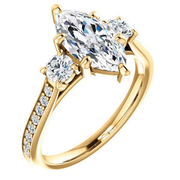 Marquise Three-Stone Moissanite Cathedral Engagement Ring