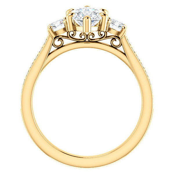 Marquise Three-Stone Moissanite Cathedral Engagement Ring