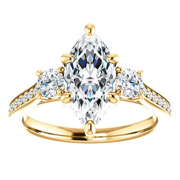Marquise Three-Stone Moissanite Cathedral Engagement Ring