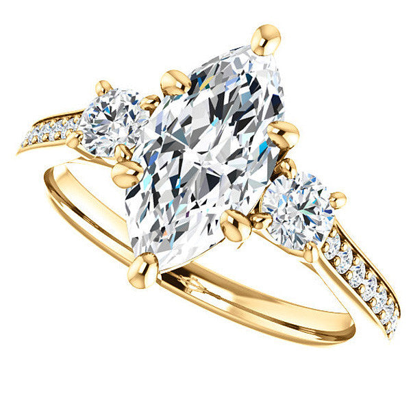 Marquise Three-Stone Moissanite Cathedral Engagement Ring
