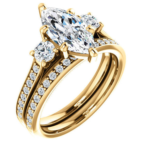 Marquise Three-Stone Moissanite Cathedral Engagement Ring