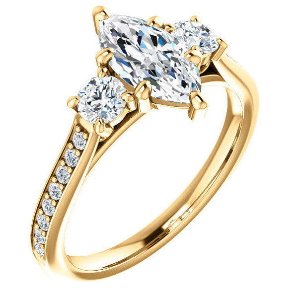Marquise Three-Stone Moissanite Cathedral Engagement Ring