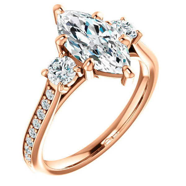 Marquise Three-Stone Moissanite Cathedral Engagement Ring