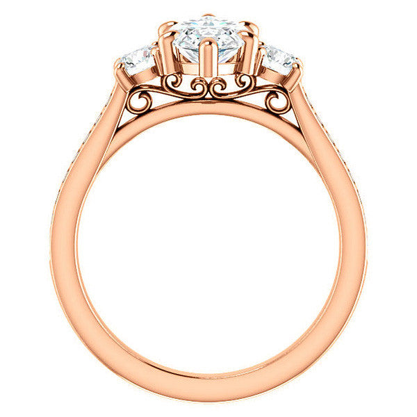 Marquise Three-Stone Moissanite Cathedral Engagement Ring