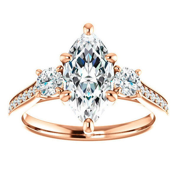 Marquise Three-Stone Moissanite Cathedral Engagement Ring