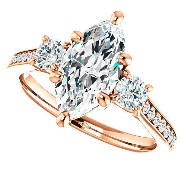Marquise Three-Stone Moissanite Cathedral Engagement Ring