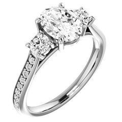 Oval & Round Three-Stone Moissanite Cathedral Engagement Ring