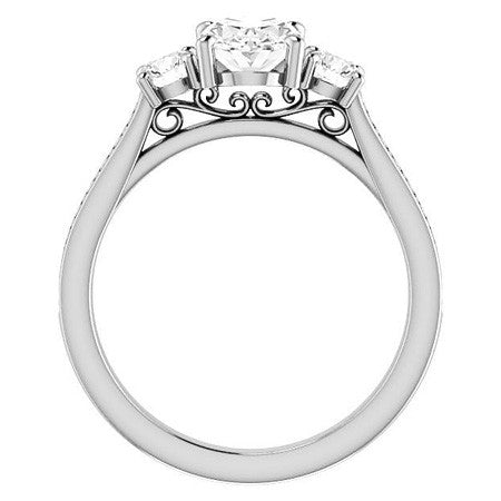 Oval & Round Three-Stone Moissanite Cathedral Engagement Ring