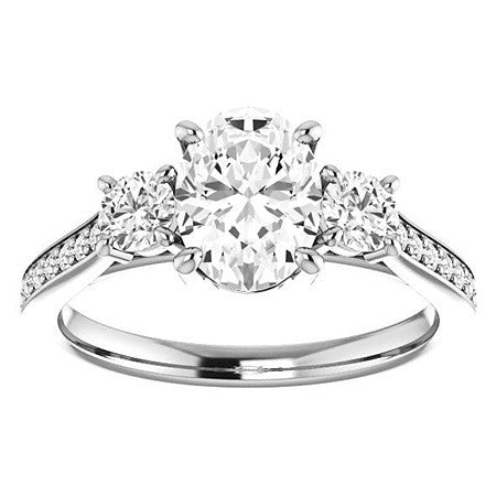 Oval & Round Three-Stone Moissanite Cathedral Engagement Ring