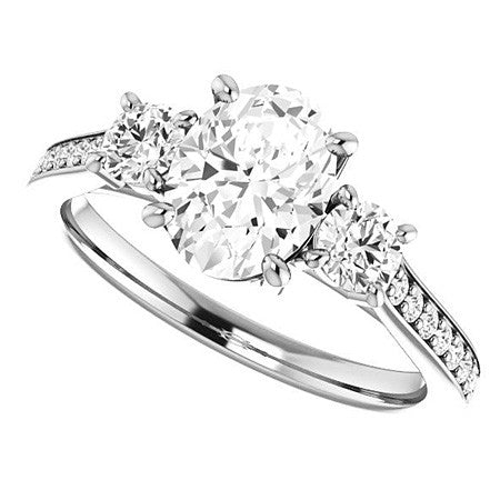 Oval & Round Three-Stone Moissanite Cathedral Engagement Ring