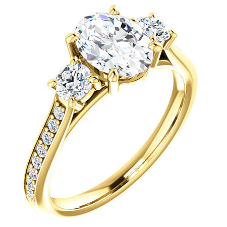 Oval & Round Three-Stone Moissanite Cathedral Engagement Ring