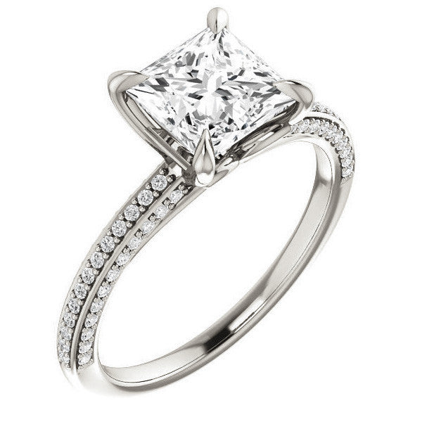 Princess cut Claw Prong Moissanite Engagement Ring