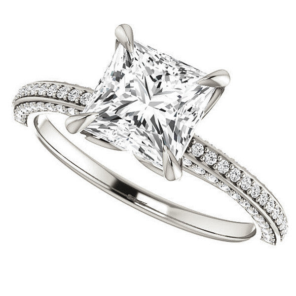 Princess cut Claw Prong Moissanite Engagement Ring
