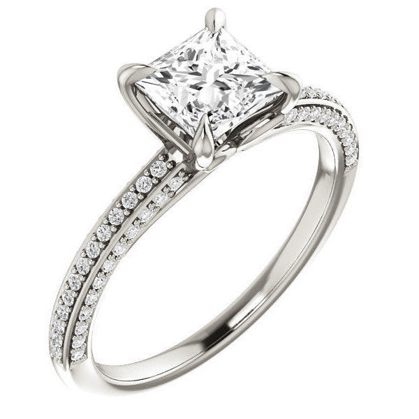Princess cut Claw Prong Moissanite Engagement Ring