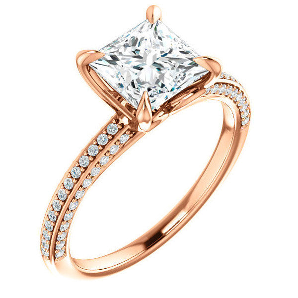 Princess cut Claw Prong Moissanite Engagement Ring