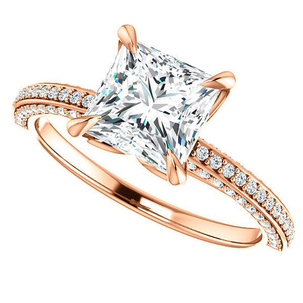 Princess cut Claw Prong Moissanite Engagement Ring