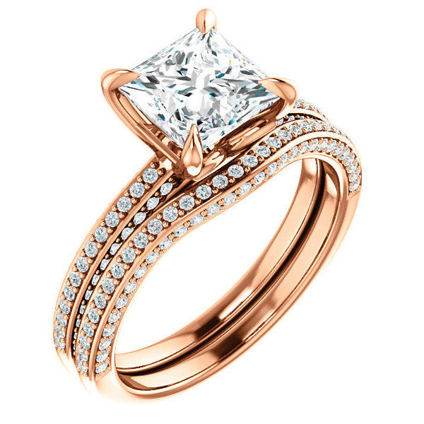 Princess cut Claw Prong Moissanite Engagement Ring