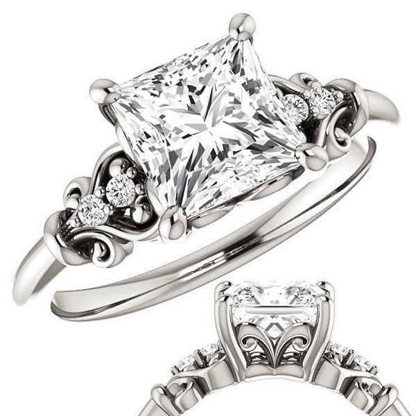 Princess cut Scroll Engagement Ring
