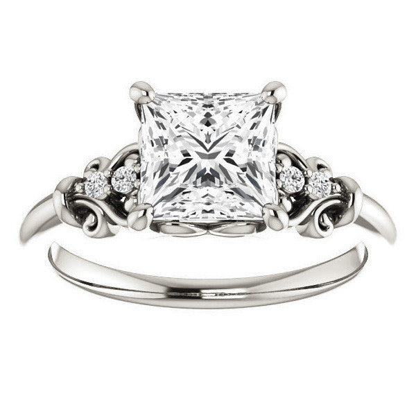 Princess cut Scroll Engagement Ring