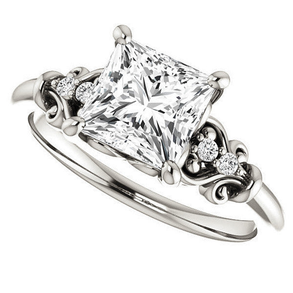 Princess cut Scroll Engagement Ring