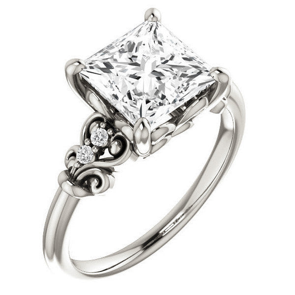 Princess cut Scroll Engagement Ring