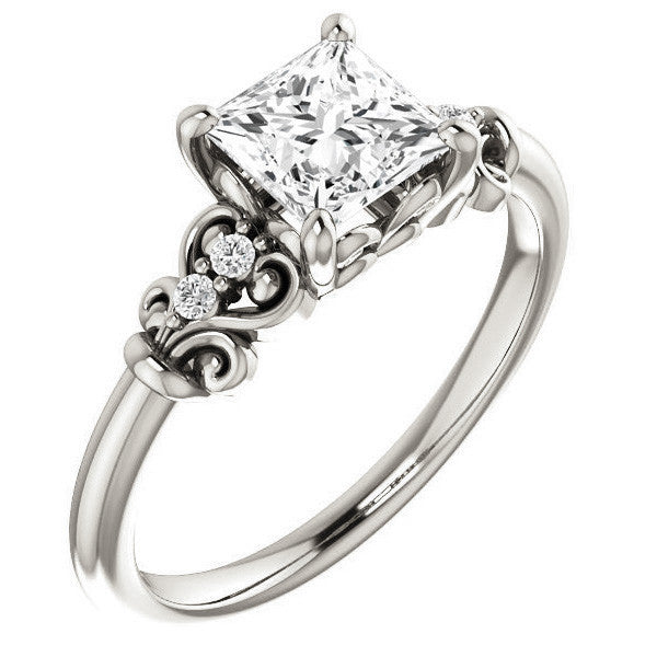 Princess cut Scroll Engagement Ring