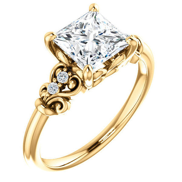 Princess cut Scroll Engagement Ring
