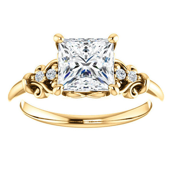 Princess cut Scroll Engagement Ring