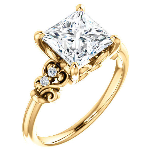 Princess cut Scroll Engagement Ring