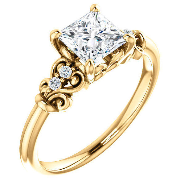 Princess cut Scroll Engagement Ring