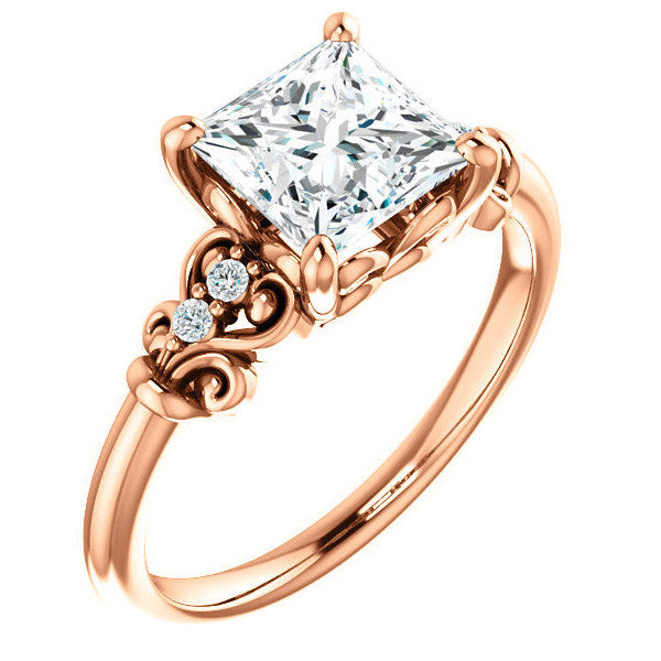Princess cut Scroll Engagement Ring
