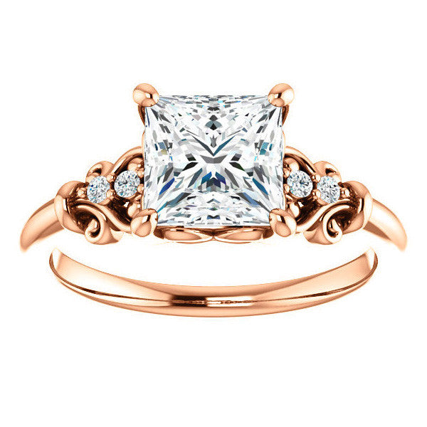 Princess cut Scroll Engagement Ring