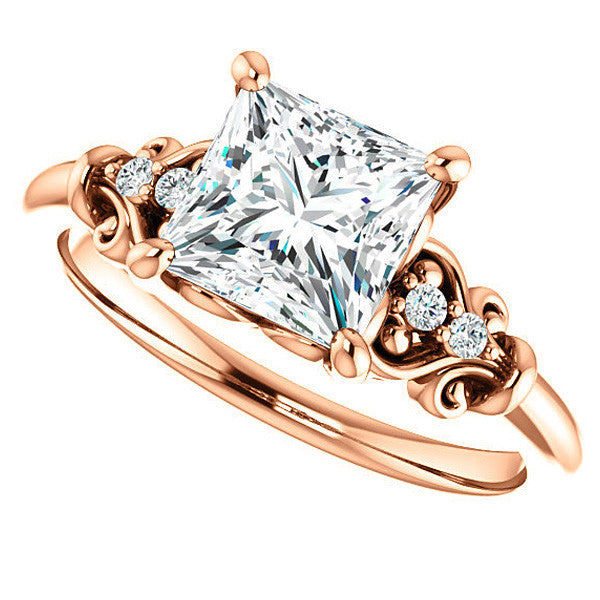 Princess cut Scroll Engagement Ring