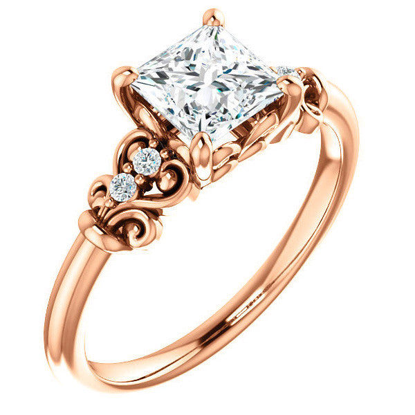 Princess cut Scroll Engagement Ring