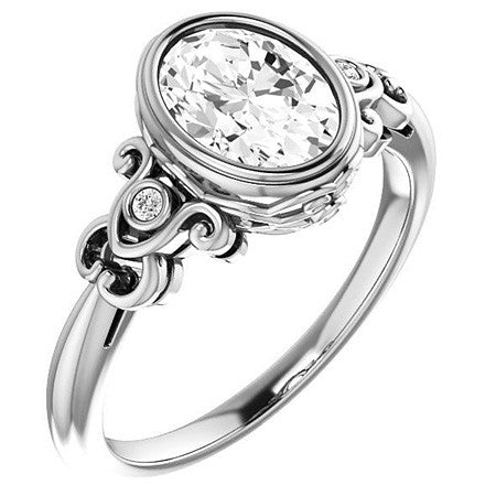 Oval Moissanite Bezel Scroll Engagement Ring