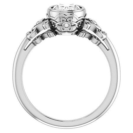 Oval Moissanite Bezel Scroll Engagement Ring